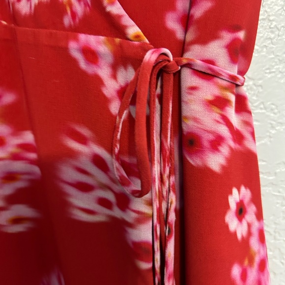 AllSaints All Saints Dela Jasmin Wrap Front Red White Floral Dress 8 AS IS READ - Picture 10 of 14